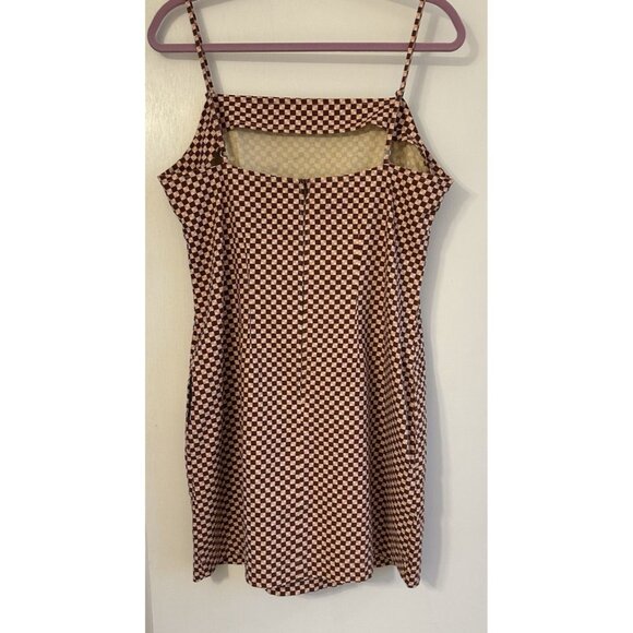 NWT LEVI'S Mini Dress L Brown/Pink Multicolor Check Adj. Spag. Straps w/pockets - Picture 2 of 13